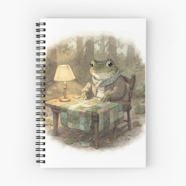 Item preview, Toad Quilter Stitching a Lily-Pad Quilt Cottagecore Art designed and sold by PictorialWhimsy.