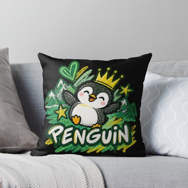 Item preview, Cute Happy Penguin King Crown Chalk Art Illustration designed and sold by NeO² Studio.