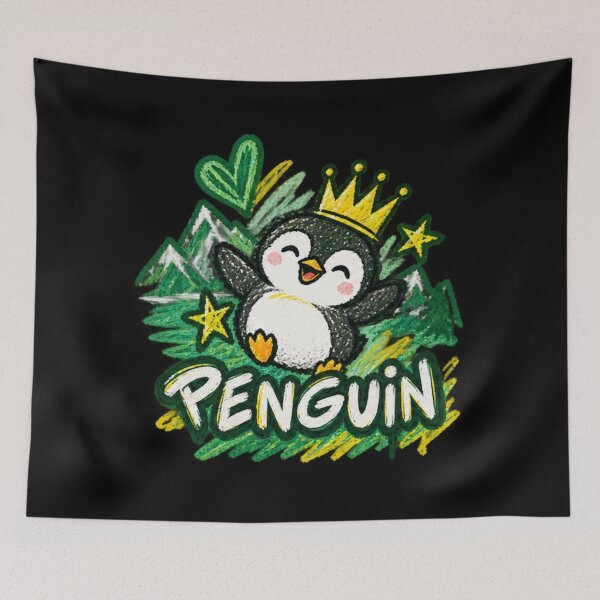 Item preview, Cute Happy Penguin King Crown Chalk Art Illustration designed and sold by NeO² Studio.