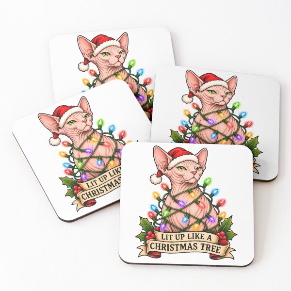 Item preview, Merry Christmas Sphynx Cat Lights Tattoo designed and sold by Old's Cool Cat Studio.