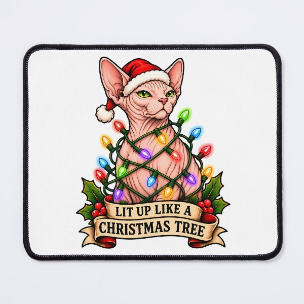 Item preview, Merry Christmas Sphynx Cat Lights Tattoo designed and sold by Old's Cool Cat Studio.