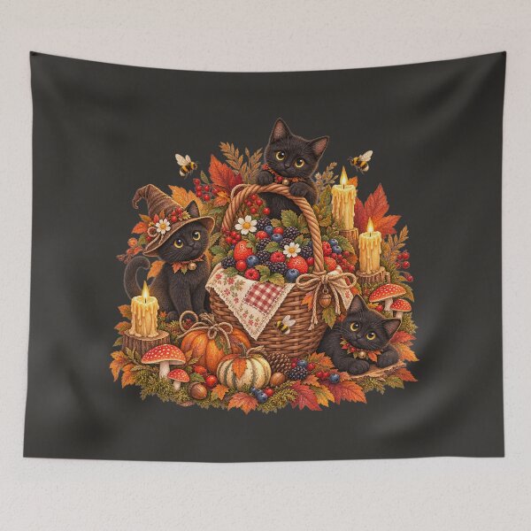 Item preview, Cottagecore Berries, Black Cats & Candles Watercolor Art – Halloween Print designed and sold by MagicMakerPh.