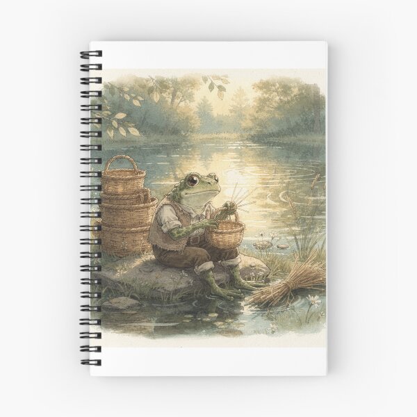 Item preview, Frog Basket-Weaver Making a Reed Basket Cottagecore Art designed and sold by PictorialWhimsy.