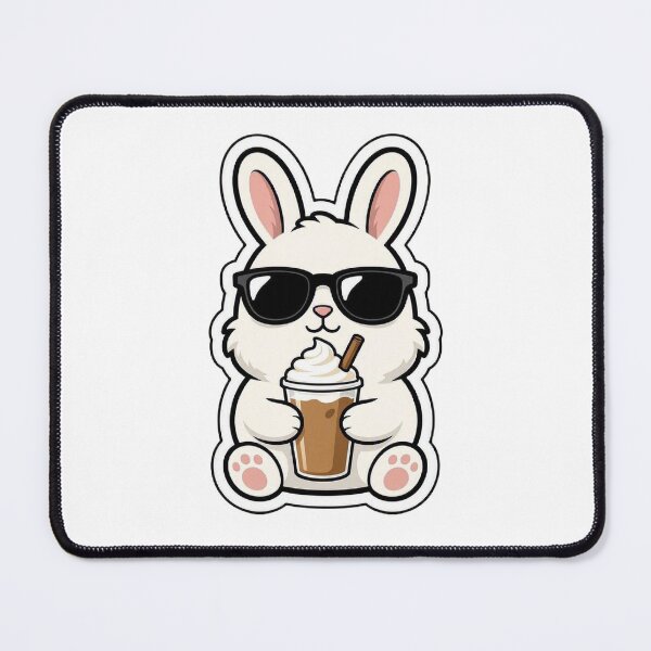 Item preview, Cute Bunny Drinking Iced Coffee Sunglasses designed and sold by BobaCatDesign.