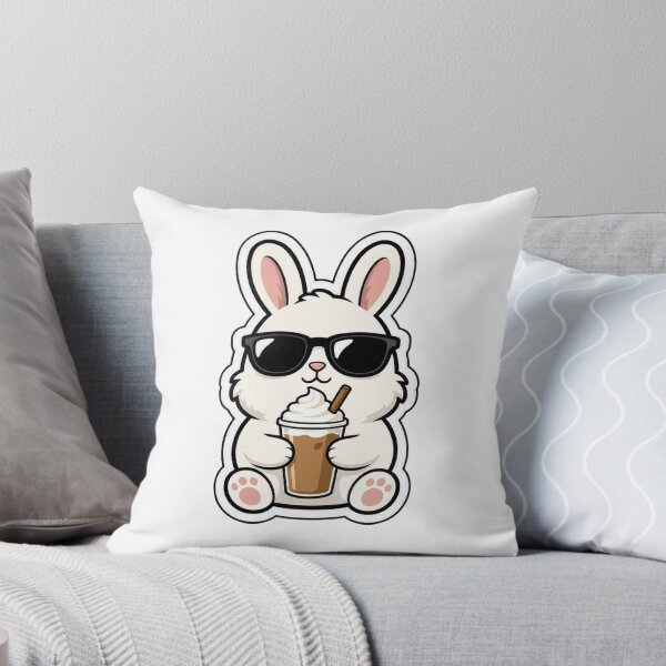 Item preview, Cute Bunny Drinking Iced Coffee Sunglasses designed and sold by BobaCatDesign.