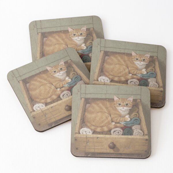 Item preview, Ginger Cat Tucked in the Warm Sock Drawer Folk Art designed and sold by PictorialWhimsy.