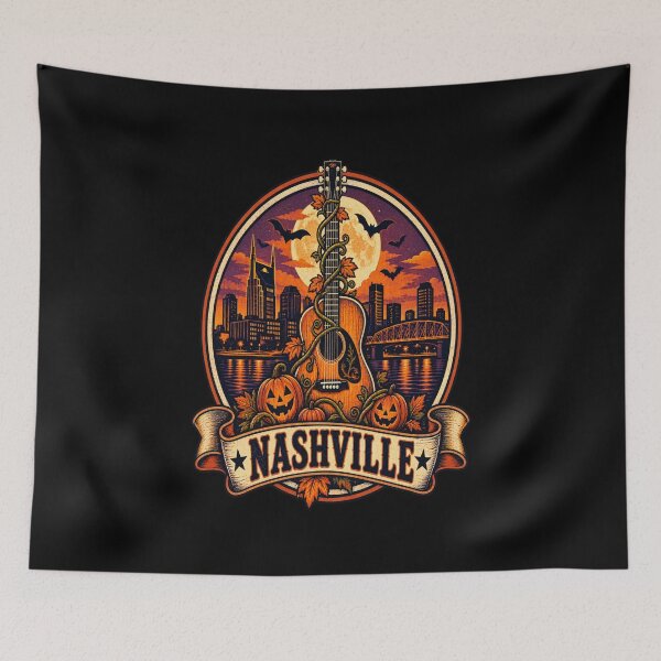 Item preview, Nashville Halloween Shirt - Vintage Guitar Pumpkin Retro Badge designed and sold by Globalcitytees.