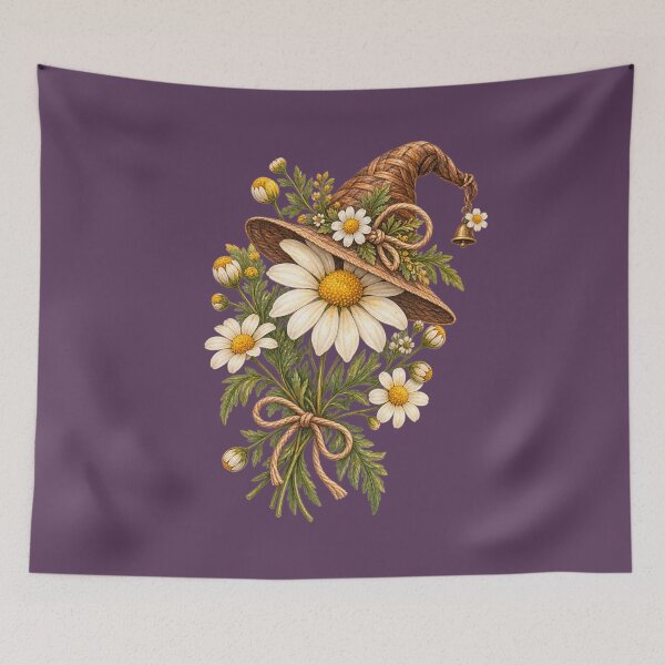 Item preview, Cottagecore Witch Hat Chamomile Watercolor Art – Whimsical Halloween Print designed and sold by MagicMakerPh.