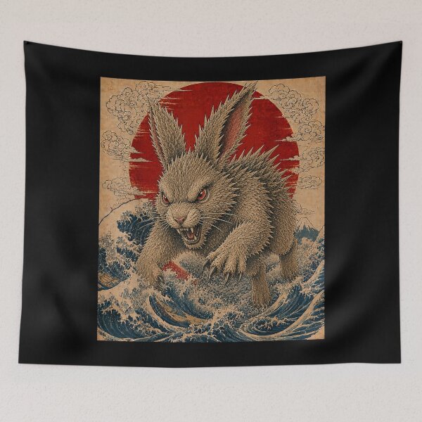 Aperçu de l'œuvre Art rétro amusant Rabbitzilla Art japonais vintage pour les amoureux des lapins créée et vendue par BelindaPen.
