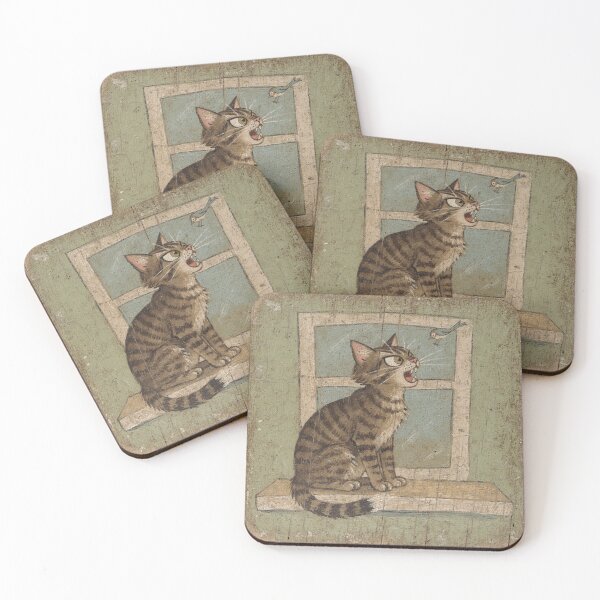 Item preview, Brown Tabby Yelling at a Bird Through the Window Folk Art designed and sold by PictorialWhimsy.