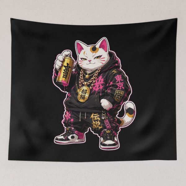 Item preview, Tokyo Streetwear Samurai Cat Graphic Art designed and sold by W&RParadise.