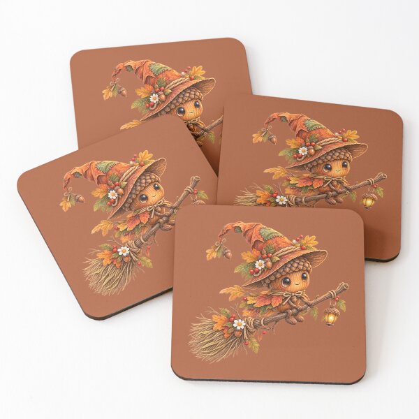 Item preview, Cottagecore Acorn on Broomstick Watercolor Art – Whimsical Halloween Print designed and sold by MagicMakerPh.