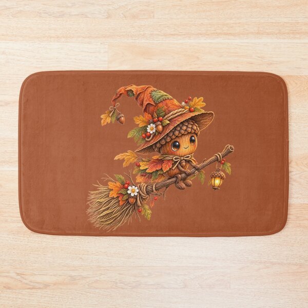 Item preview, Cottagecore Acorn on Broomstick Watercolor Art – Whimsical Halloween Print designed and sold by MagicMakerPh.