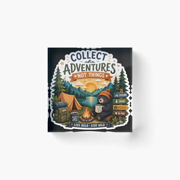 Item preview, Collect Adventures Not Things Bear Sticker | Cute Camping Bear | Campfire Adventure Sticker designed and sold by GenZStickerHub1.