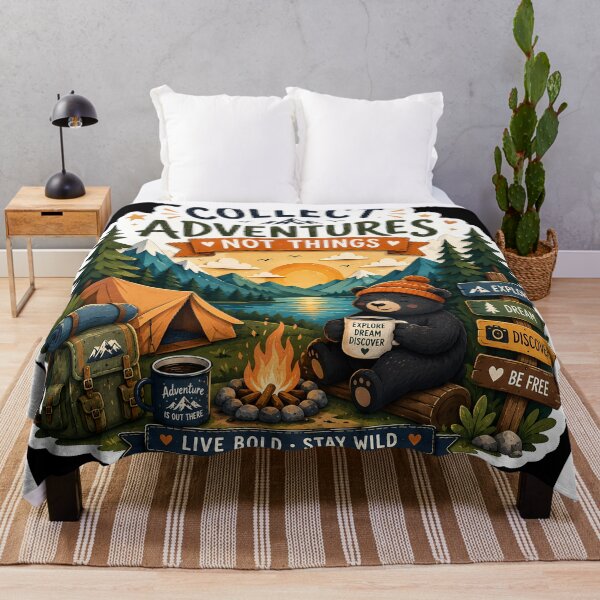 Item preview, Collect Adventures Not Things Bear Sticker | Cute Camping Bear | Campfire Adventure Sticker designed and sold by GenZStickerHub1.