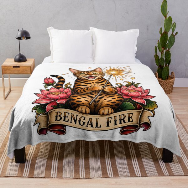 Item preview, Bengal Fire Cat with Sparkler Tattoo Art designed and sold by Old's Cool Cat Studio.