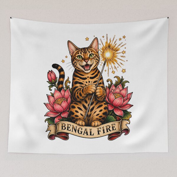 Item preview, Bengal Fire Cat with Sparkler Tattoo Art designed and sold by Old's Cool Cat Studio.