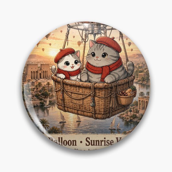 Item preview, Hot Air Balloon over Nile River Egypt - Kawaii Cats Freda and Junior Sunrise designed and sold by MAISON SYLVIE.