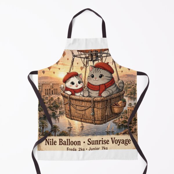 Item preview, Hot Air Balloon over Nile River Egypt - Kawaii Cats Freda and Junior Sunrise designed and sold by MAISON SYLVIE.
