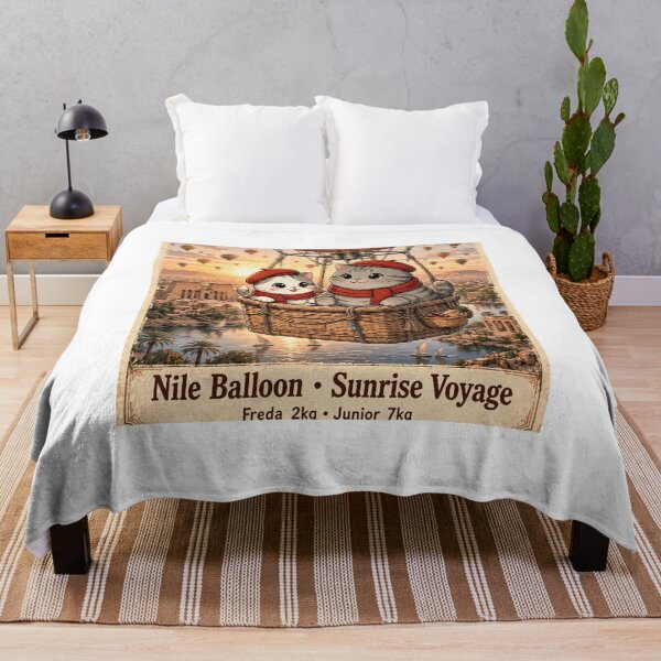 Item preview, Hot Air Balloon over Nile River Egypt - Kawaii Cats Freda and Junior Sunrise designed and sold by MAISON SYLVIE.