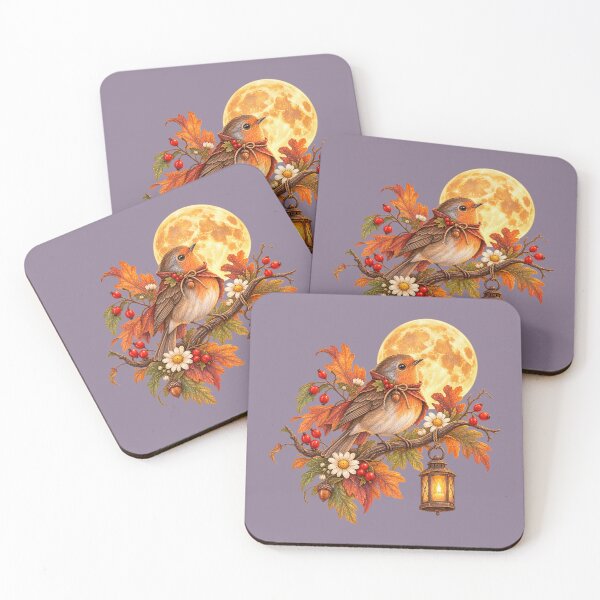 Item preview, Cottagecore Harvest Moon Songbird Watercolor Art – Cozy Halloween Print designed and sold by MagicMakerPh.