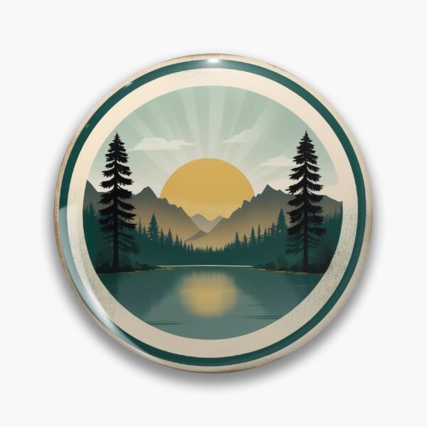 Item preview, Vintage Mountain Sunrise Lake Landscape Badge designed and sold by Fetraus.