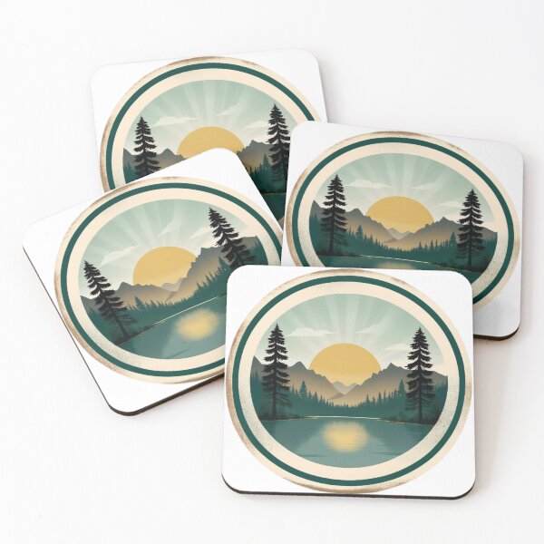 Item preview, Vintage Mountain Sunrise Lake Landscape Badge designed and sold by Fetraus.