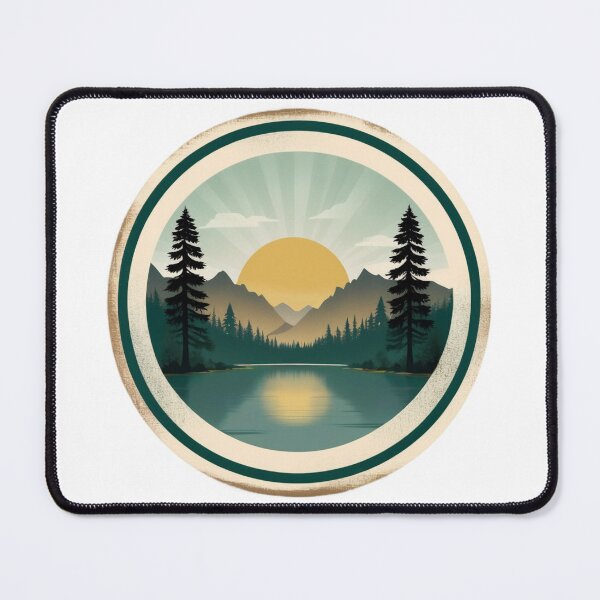 Item preview, Vintage Mountain Sunrise Lake Landscape Badge designed and sold by Fetraus.