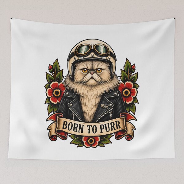 Item preview, Born to Purr Vintage Biker Cat Tattoo designed and sold by Old's Cool Cat Studio.