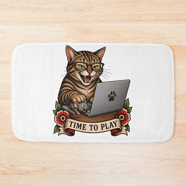Item preview, Time to Play Vintage Gamer Cat Tattoo designed and sold by Old's Cool Cat Studio.