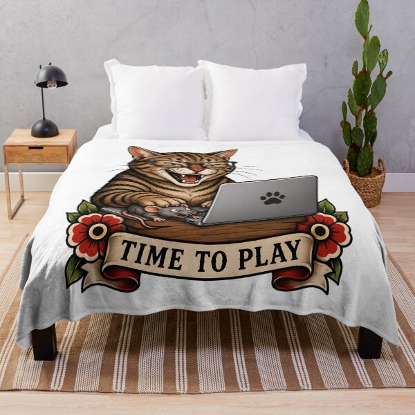 Item preview, Time to Play Vintage Gamer Cat Tattoo designed and sold by Old's Cool Cat Studio.