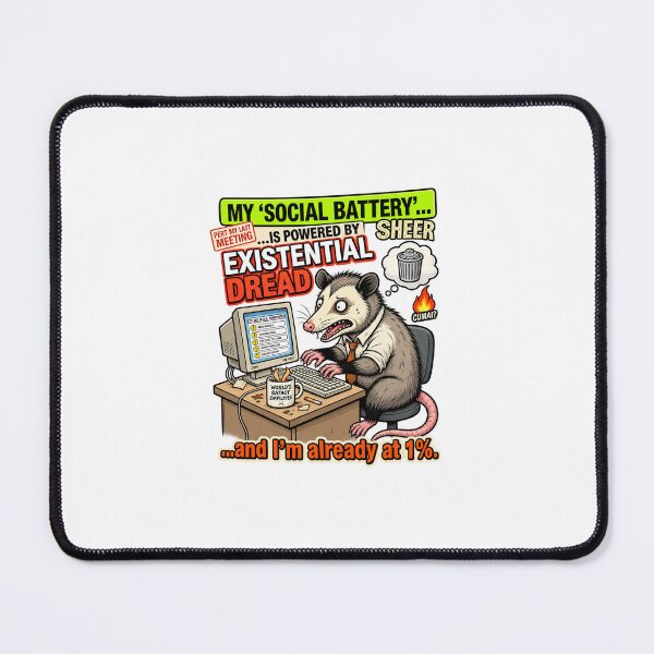 Item preview, My Social Battery Is Powered by Sheer Existential Dread – Funny Introvert Opossum designed and sold by Harsha Pinjani.