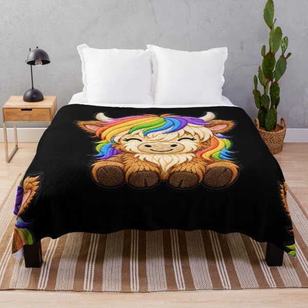Item preview, Rainbow Highland Cow Embroidery Patch Illustration designed and sold by ColorSplash123.