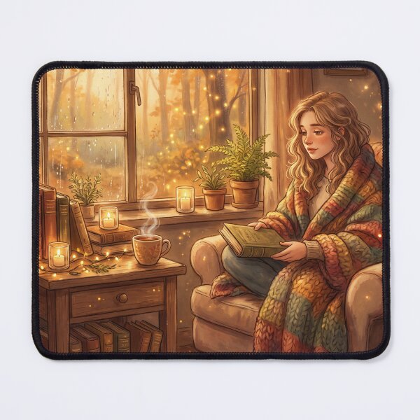 Item preview, Girl Reading by Rainy Window | Cozy Cottagecore Book Lover Wall Art designed and sold by SebastianSpace.