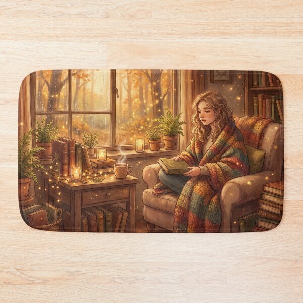Item preview, Girl Reading by Rainy Window | Cozy Cottagecore Book Lover Wall Art designed and sold by SebastianSpace.