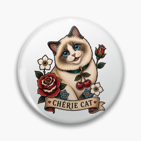 Item preview, Cherie Cat Cute Ragdoll Cherry Vintage Tattoo designed and sold by Old's Cool Cat Studio.