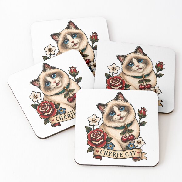 Item preview, Cherie Cat Cute Ragdoll Cherry Vintage Tattoo designed and sold by Old's Cool Cat Studio.