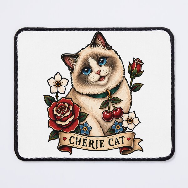 Item preview, Cherie Cat Cute Ragdoll Cherry Vintage Tattoo designed and sold by Old's Cool Cat Studio.