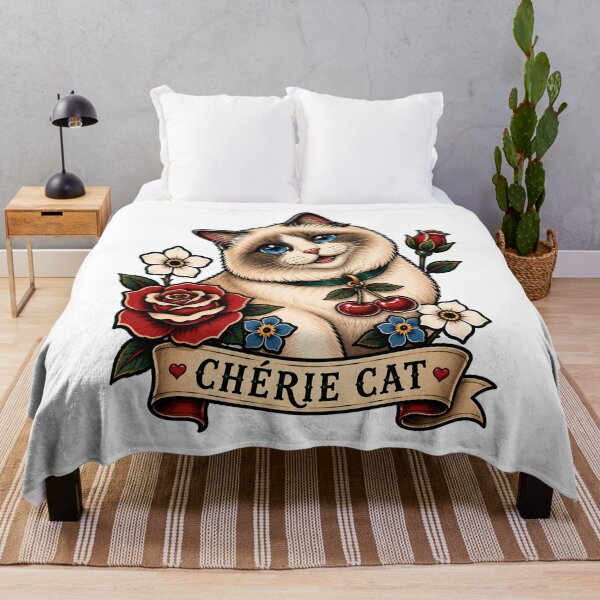 Item preview, Cherie Cat Cute Ragdoll Cherry Vintage Tattoo designed and sold by Old's Cool Cat Studio.