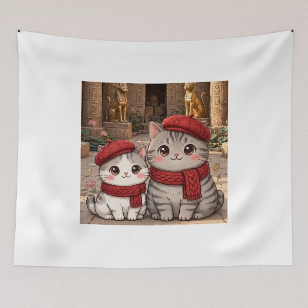 Item preview, Kawaii Egyptian Cats Freda and Junior at Temple - Bastet Temple Egypt designed and sold by MAISON SYLVIE.