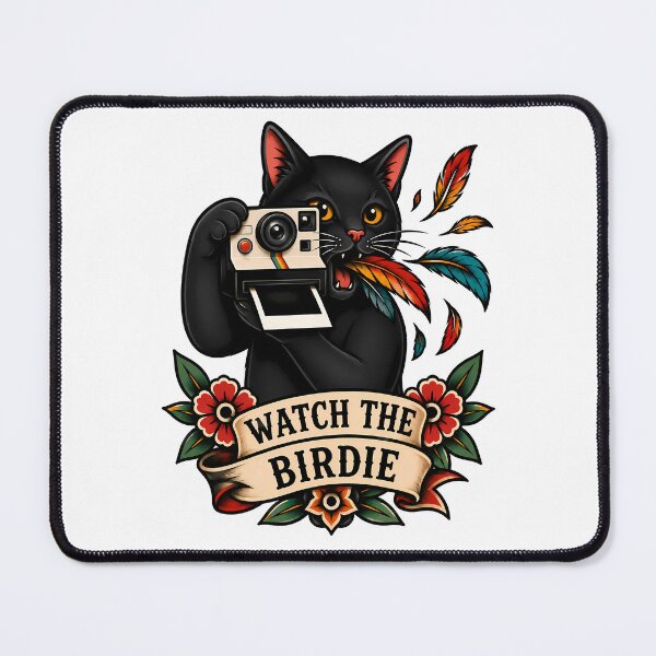 Item preview, Watch The Birdie Black Cat Vintage Camera Tattoo designed and sold by Old's Cool Cat Studio.