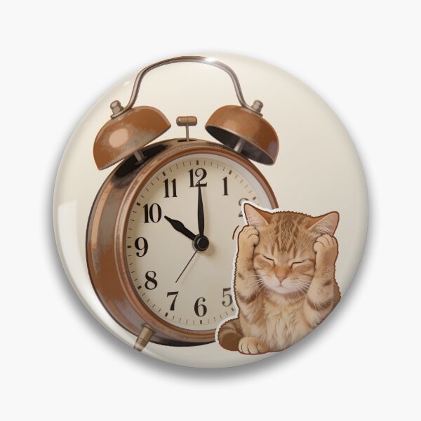 Item preview, Sleepy Cat and Vintage Alarm Clock Morning Wake Up designed and sold by OksArtStudio.