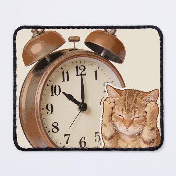 Item preview, Sleepy Cat and Vintage Alarm Clock Morning Wake Up designed and sold by OksArtStudio.