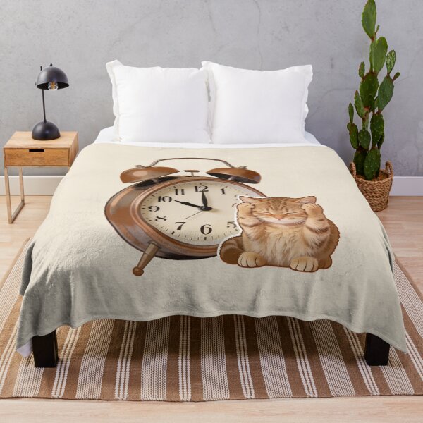 Item preview, Sleepy Cat and Vintage Alarm Clock Morning Wake Up designed and sold by OksArtStudio.