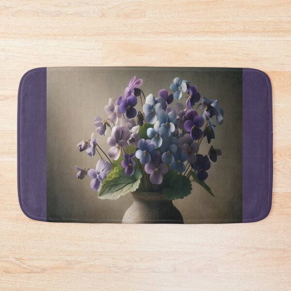 Item preview, Purple and Blue Violets in Rustic Vase, Moody Botanical Still Life  Main tag: designed and sold by NarjaShop.