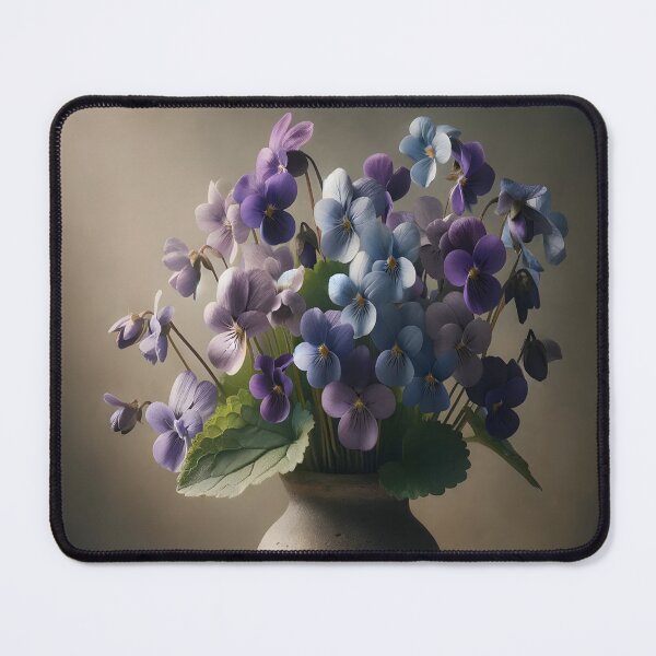 Item preview, Purple and Blue Violets in Rustic Vase, Moody Botanical Still Life  Main tag: designed and sold by NarjaShop.