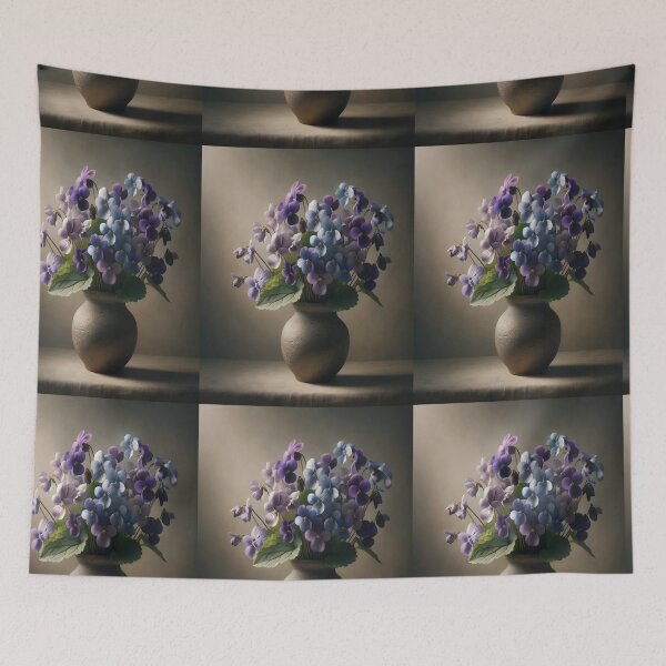 Item preview, Purple and Blue Violets in Rustic Vase, Moody Botanical Still Life Main tag: designed and sold by NarjaShop.