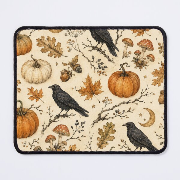 Item preview, Dark Autumn Raven Pumpkin Mushroom Pattern – Gothic Woodland Fall designed and sold by DreamPixelPrint.