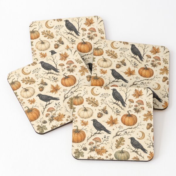 Item preview, Dark Autumn Raven Pumpkin Mushroom Pattern – Gothic Woodland Fall designed and sold by DreamPixelPrint.