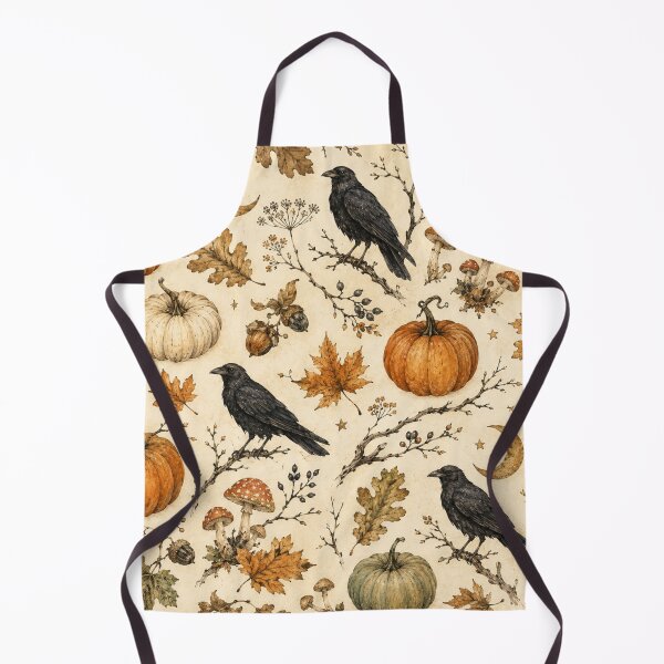 Item preview, Dark Autumn Raven Pumpkin Mushroom Pattern – Gothic Woodland Fall designed and sold by DreamPixelPrint.